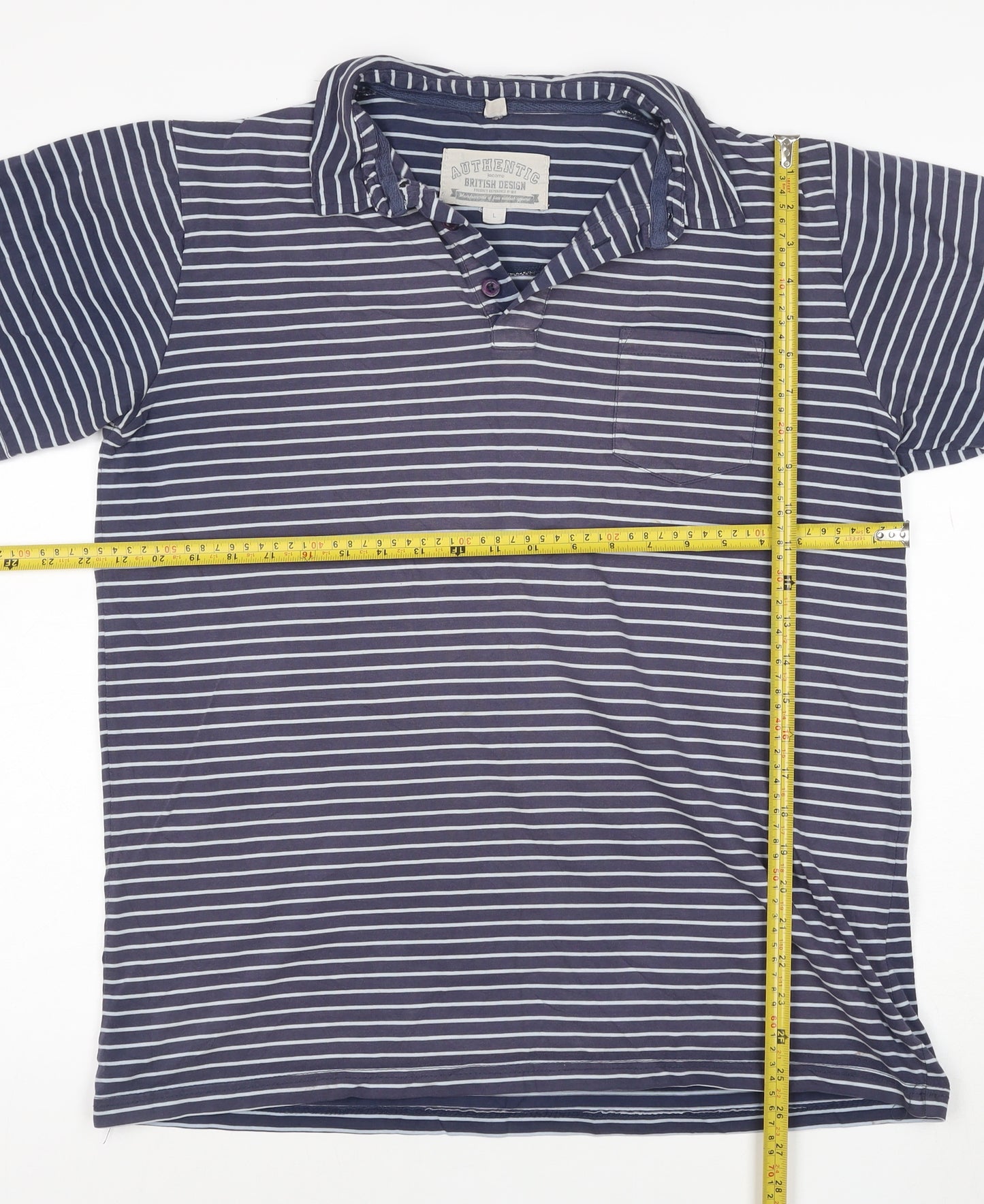 Authentic British Design Men's Blue Striped Cotton Polo Shirt L