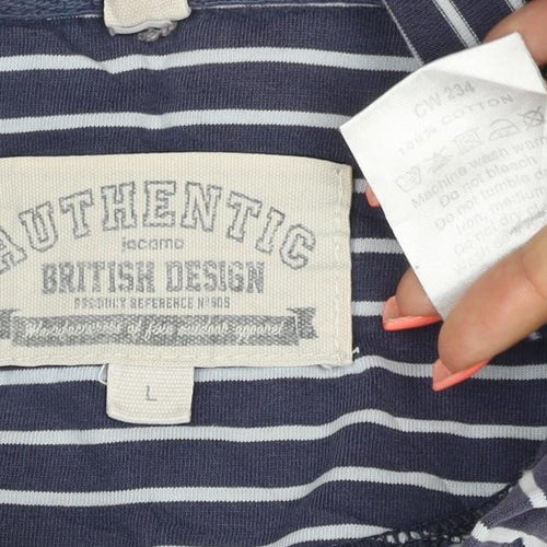 Authentic British Design Men's Blue Striped Cotton Polo Shirt L