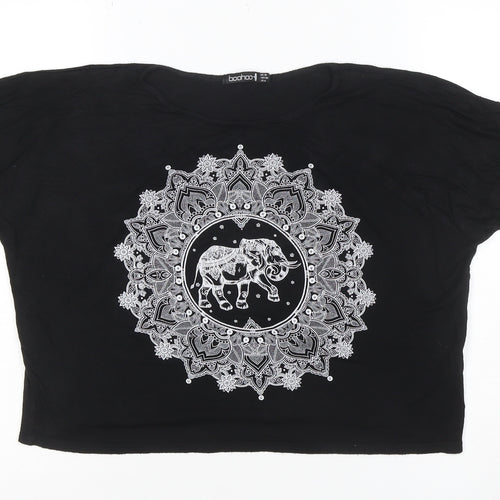 Boohoo Women's Black Elephant Cropped T-Shirt Size 10 Viscose Jersey