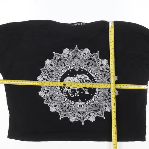 Boohoo Women's Black Elephant Cropped T-Shirt Size 10 Viscose Jersey