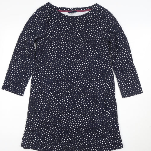 Joules Women Blue Polka Dot Shift Dress Size 12 Cotton 3/4 Sleeve