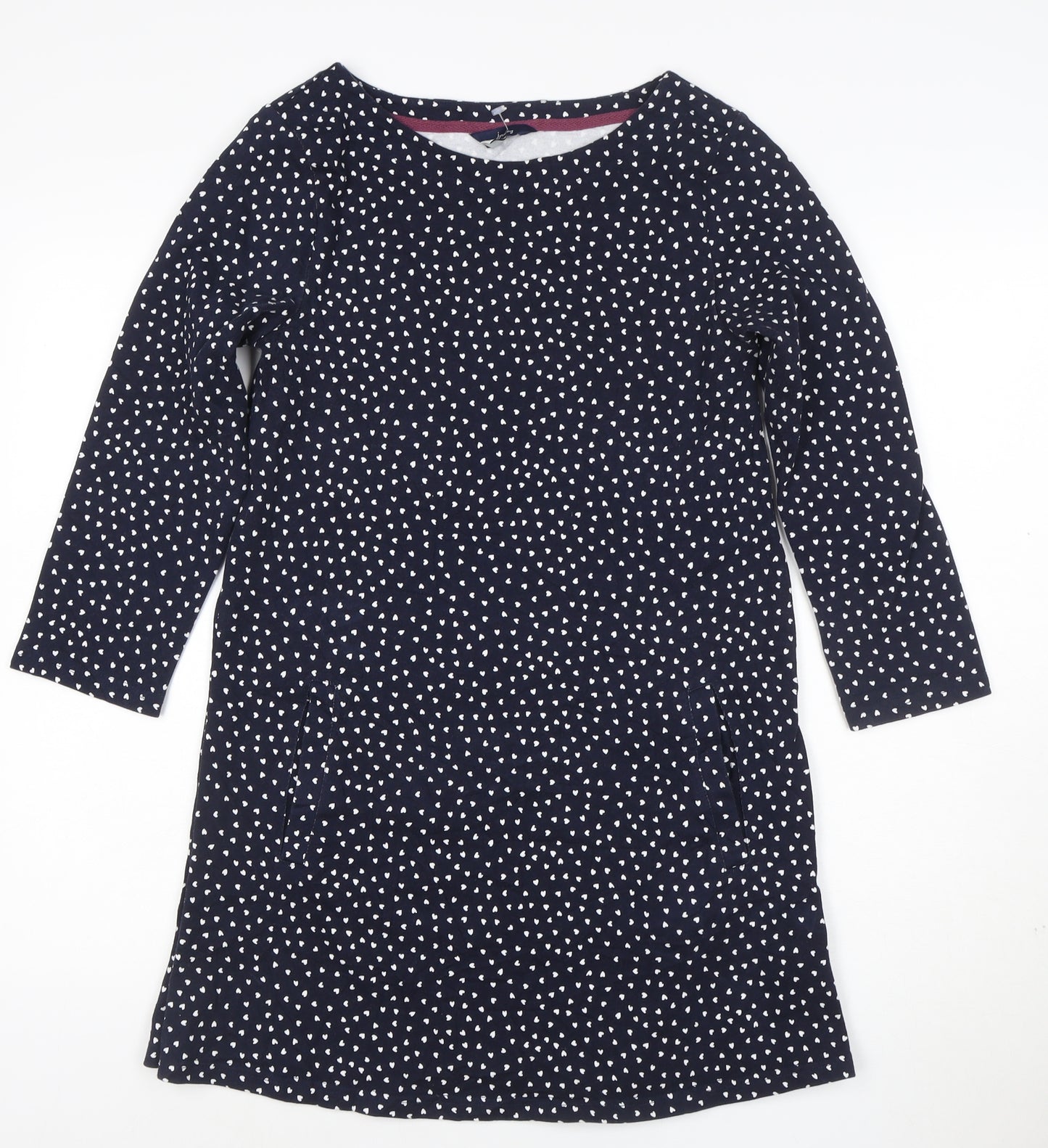 Joules Women Blue Polka Dot Shift Dress Size 12 Cotton 3/4 Sleeve