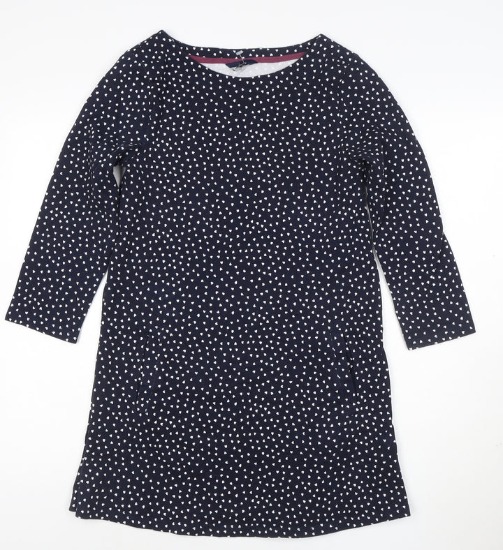 Joules Women Blue Polka Dot Shift Dress Size 12 Cotton 3/4 Sleeve