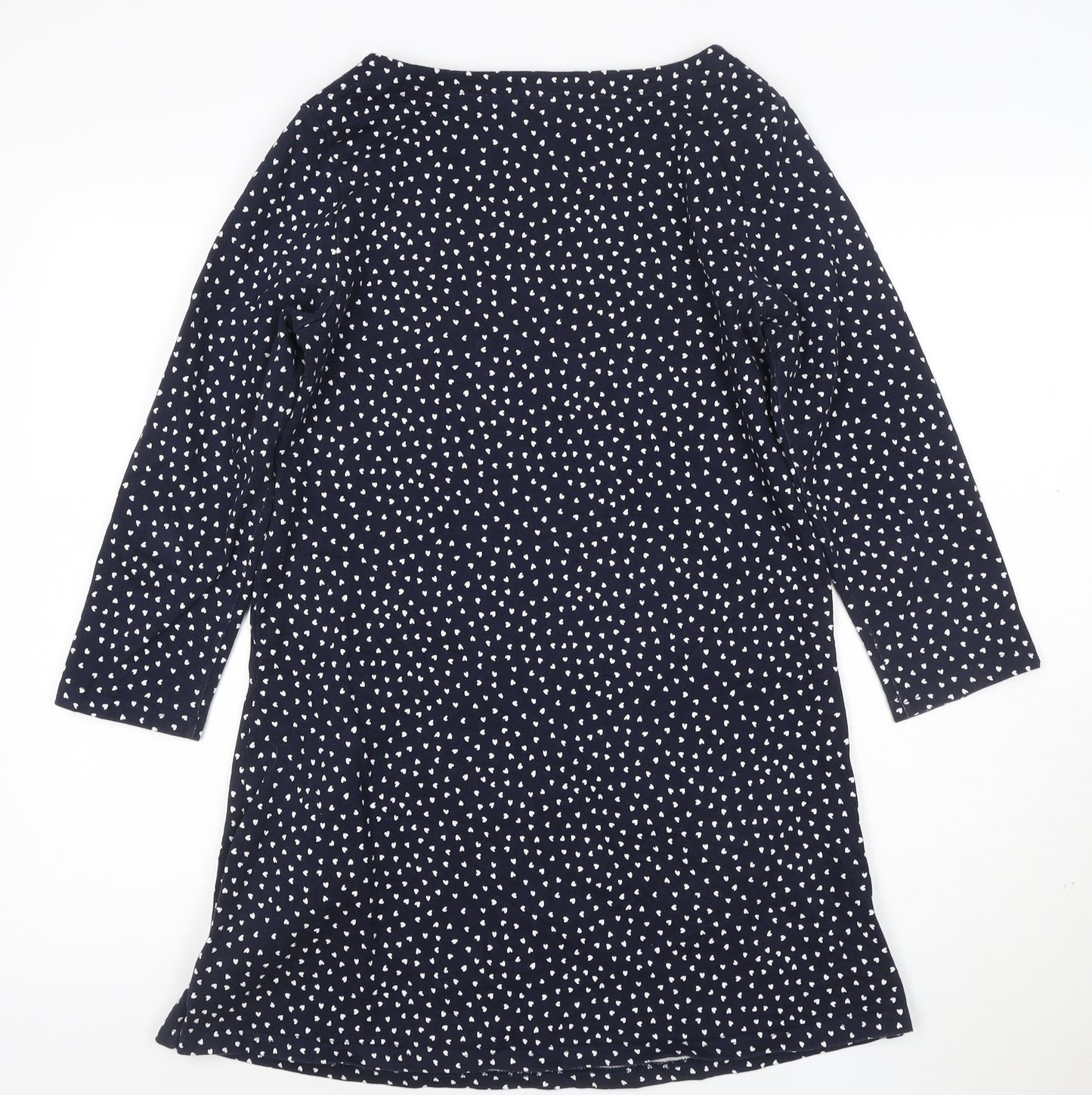 Joules Women Blue Polka Dot Shift Dress Size 12 Cotton 3/4 Sleeve