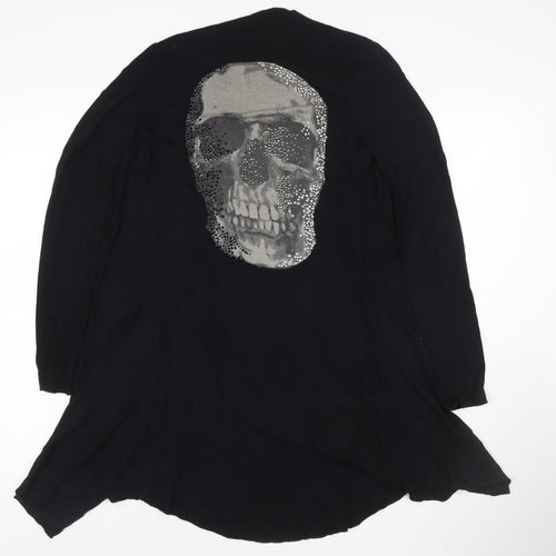 Forever Unique Womens Black Skull Crystal Cardigan Size 10 Cotton Blend