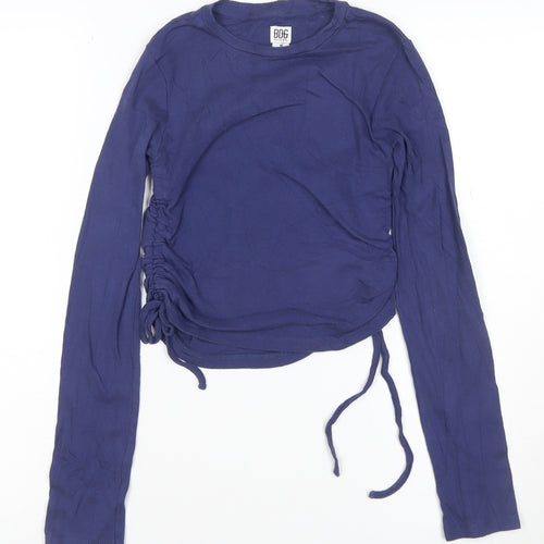 BDG Women’s Blue Cropped Long Sleeve Crew Neck Adjustable Cotton Top S