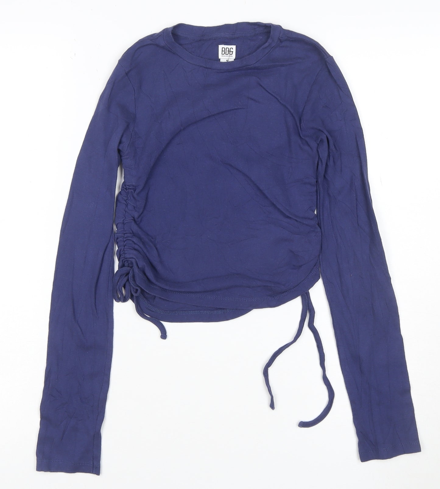 BDG Women’s Blue Cropped Long Sleeve Crew Neck Adjustable Cotton Top S