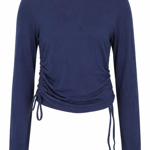 BDG Women’s Blue Cropped Long Sleeve Crew Neck Adjustable Cotton Top S