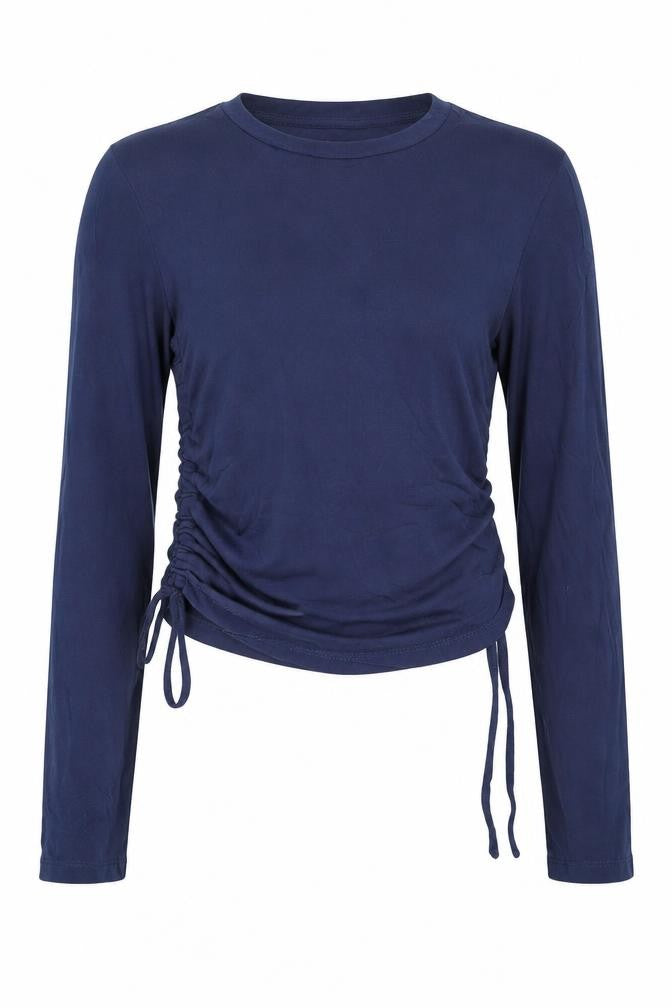 BDG Women’s Blue Cropped Long Sleeve Crew Neck Adjustable Cotton Top S