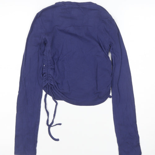 BDG Women’s Blue Cropped Long Sleeve Crew Neck Adjustable Cotton Top S