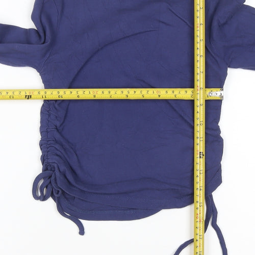 BDG Women’s Blue Cropped Long Sleeve Crew Neck Adjustable Cotton Top S