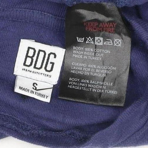 BDG Women’s Blue Cropped Long Sleeve Crew Neck Adjustable Cotton Top S