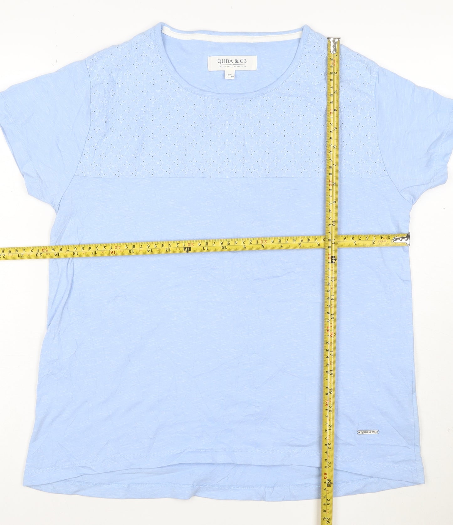 Quba & Co Womens Blue Cotton Short Sleeve T-Shirt Size 10
