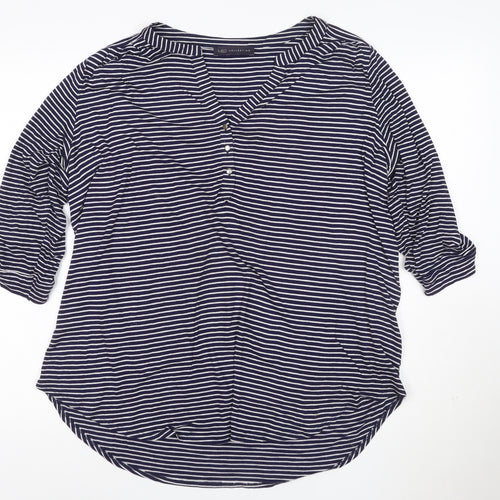 Marks and Spencer Women’s Blue Striped V-Neck 3/4 Sleeve Blouse Size 18