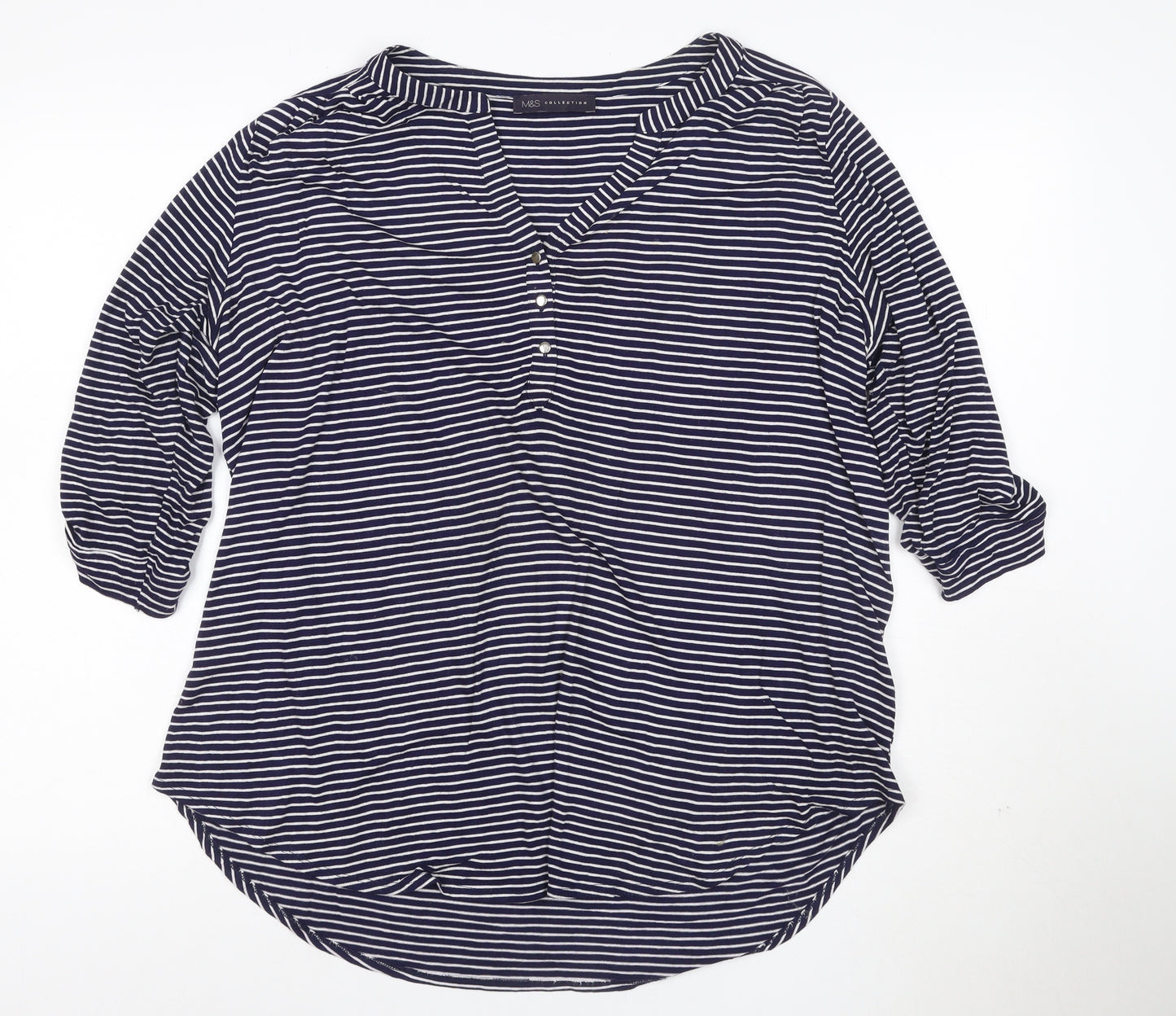 Marks and Spencer Women’s Blue Striped V-Neck 3/4 Sleeve Blouse Size 18