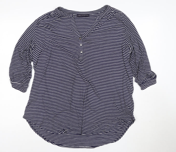 Marks and Spencer Women’s Blue Striped V-Neck 3/4 Sleeve Blouse Size 18