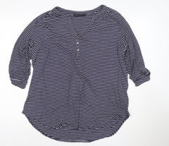 Marks and Spencer Women’s Blue Striped V-Neck 3/4 Sleeve Blouse Size 18
