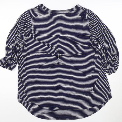 Marks and Spencer Women’s Blue Striped V-Neck 3/4 Sleeve Blouse Size 18