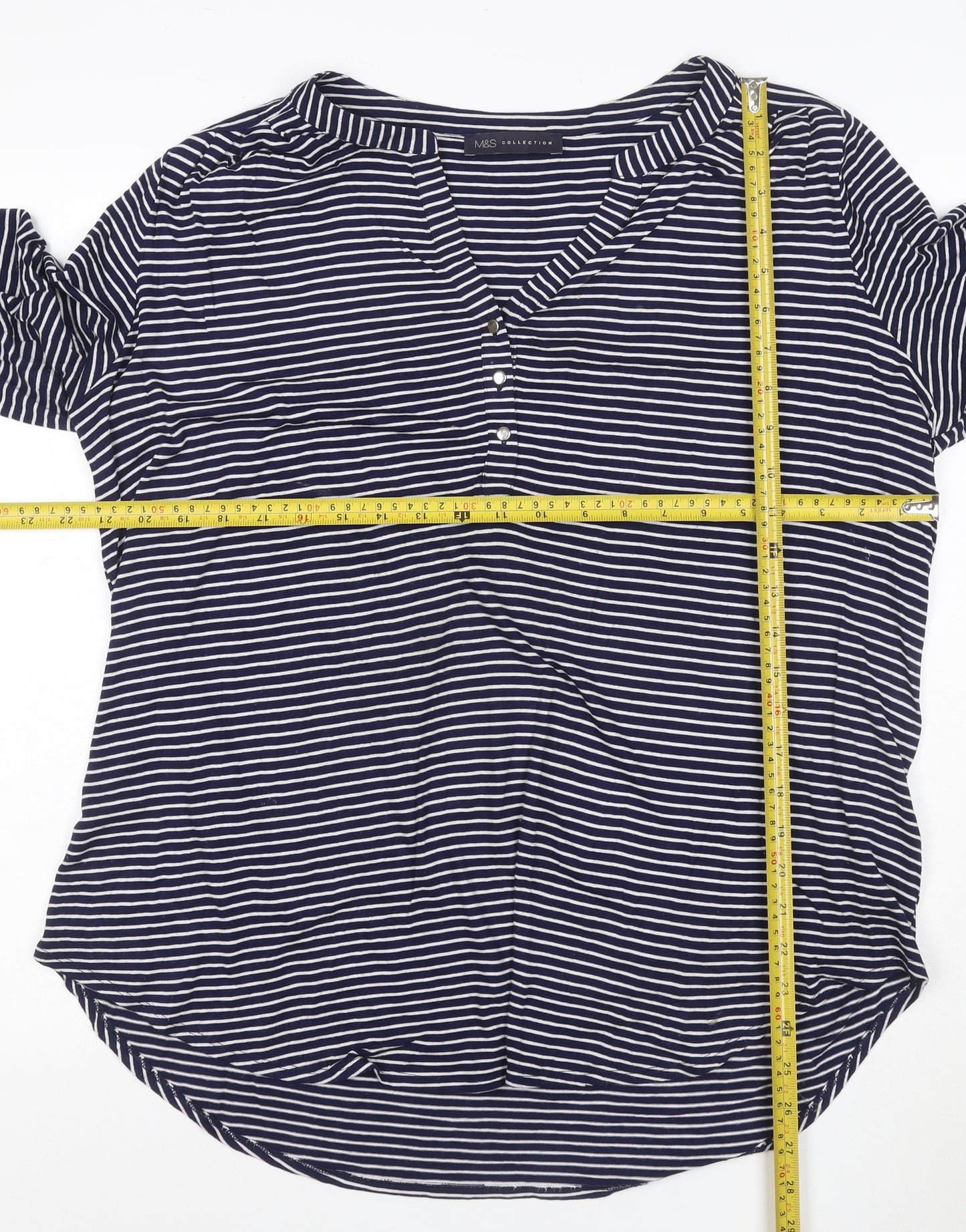Marks and Spencer Women’s Blue Striped V-Neck 3/4 Sleeve Blouse Size 18