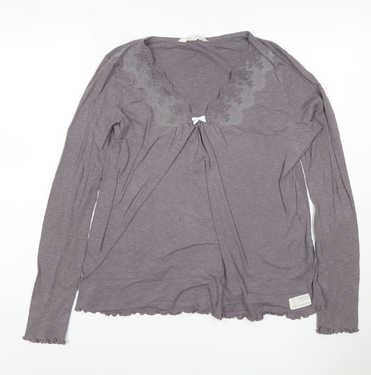 Odd Molly Womens Purple Long Sleeve V-Neck Cotton Top Size M