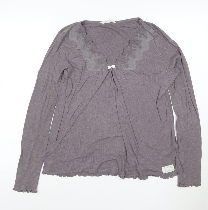 Odd Molly Womens Purple Long Sleeve V-Neck Cotton Top Size M