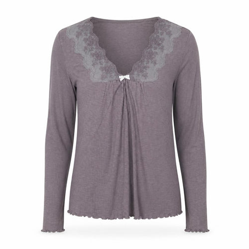 Odd Molly Womens Purple Long Sleeve V-Neck Cotton Top Size M