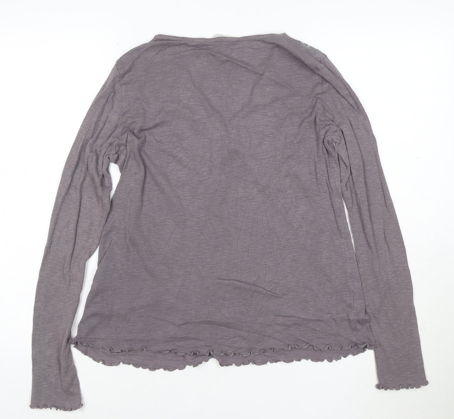 Odd Molly Womens Purple Long Sleeve V-Neck Cotton Top Size M