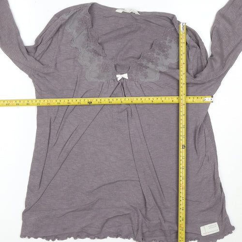 Odd Molly Womens Purple Long Sleeve V-Neck Cotton Top Size M