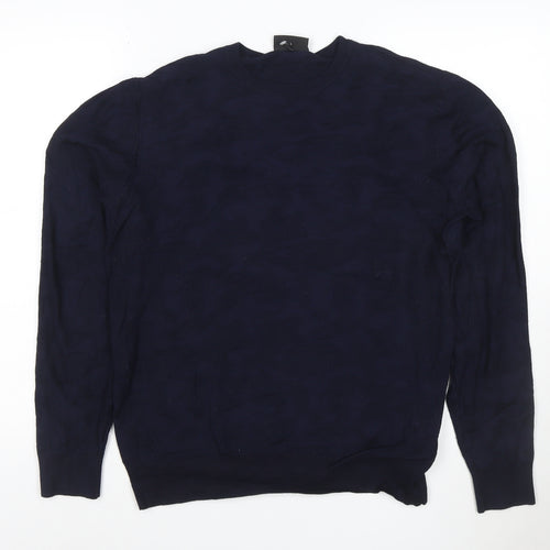 Emporio Armani Men's Blue Cotton Crew Neck Pullover Jumper Size L