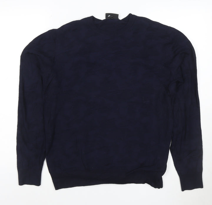 Emporio Armani Men's Blue Cotton Crew Neck Pullover Jumper Size L