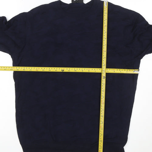Emporio Armani Men's Blue Cotton Crew Neck Pullover Jumper Size L