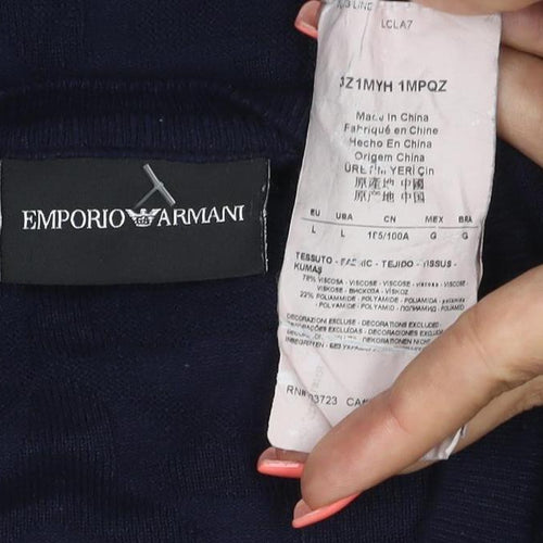 Emporio Armani Men's Blue Cotton Crew Neck Pullover Jumper Size L