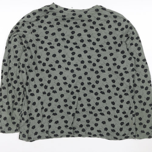 Marks and Spencer Womens Green Floral Cotton Long Sleeve T-Shirt Size 14