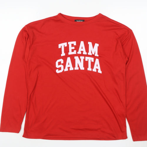 Boohoo Women's Red 'Team Santa' Long Sleeve Christmas T-Shirt Size S
