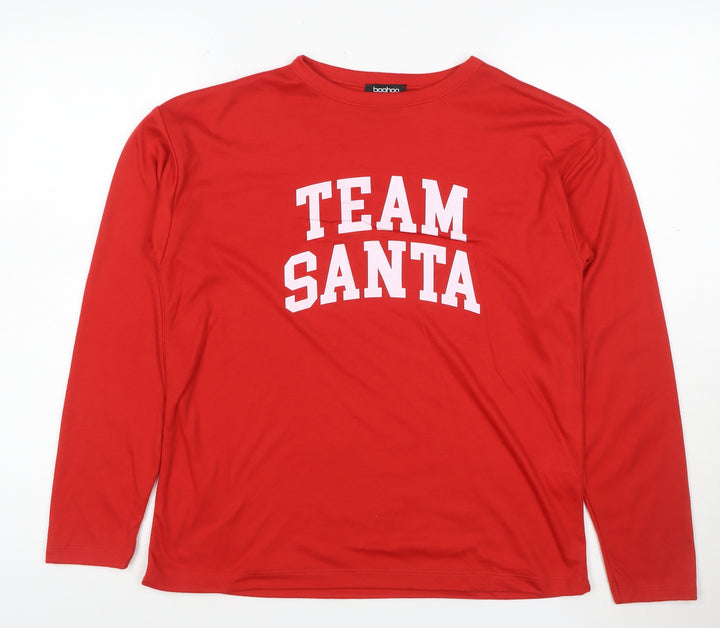 Boohoo Women's Red 'Team Santa' Long Sleeve Christmas T-Shirt Size S