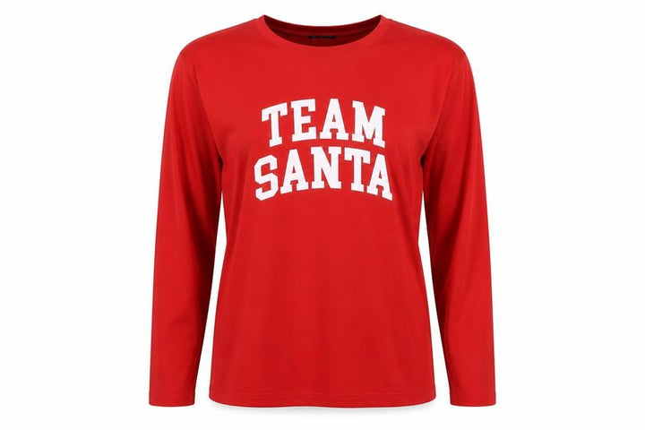 Boohoo Women's Red 'Team Santa' Long Sleeve Christmas T-Shirt Size S