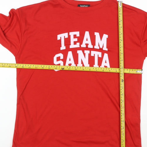 Boohoo Women's Red 'Team Santa' Long Sleeve Christmas T-Shirt Size S