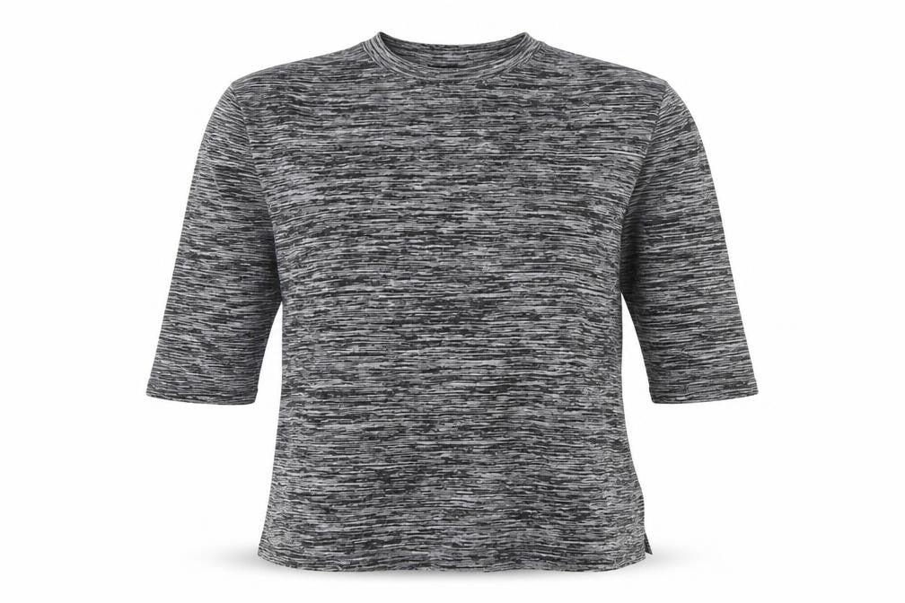 Front view of Warehouse Women Grey Mock Neck 3/4 Sleeve Jersey Top, size 8