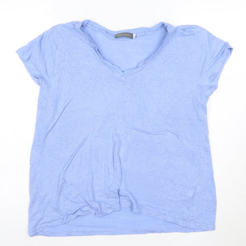 Mint Velvet Women Blue Linen V-Neck T-Shirt Size 16