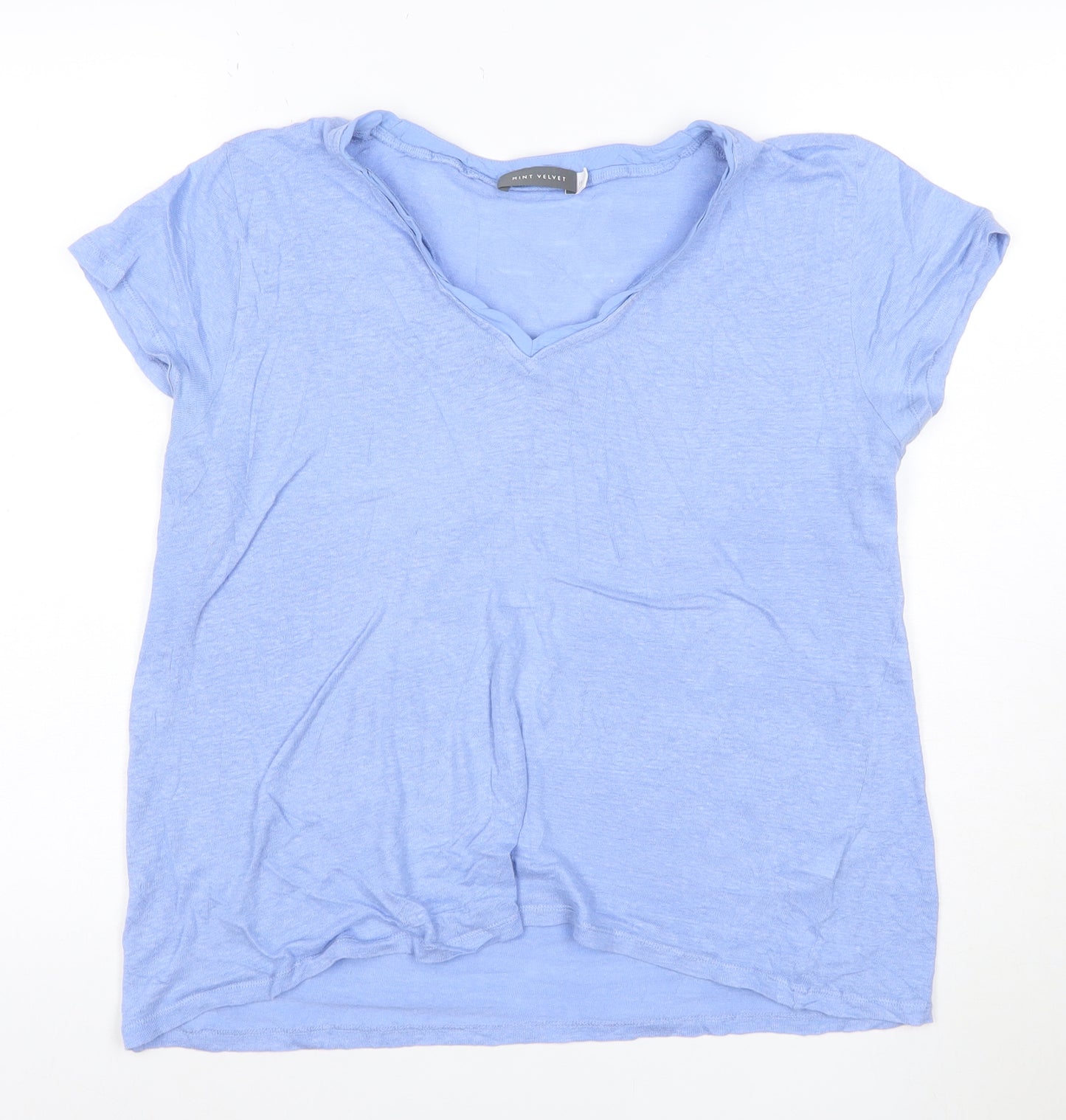 Mint Velvet Women Blue Linen V-Neck T-Shirt Size 16