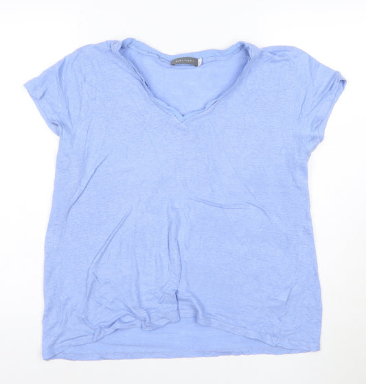 Mint Velvet Women Blue Linen V-Neck T-Shirt Size 16
