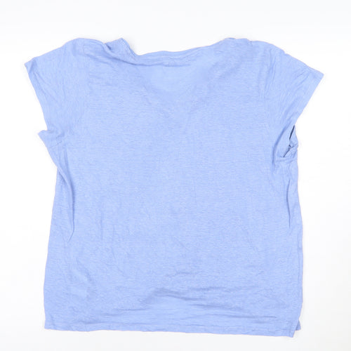 Mint Velvet Women Blue Linen V-Neck T-Shirt Size 16