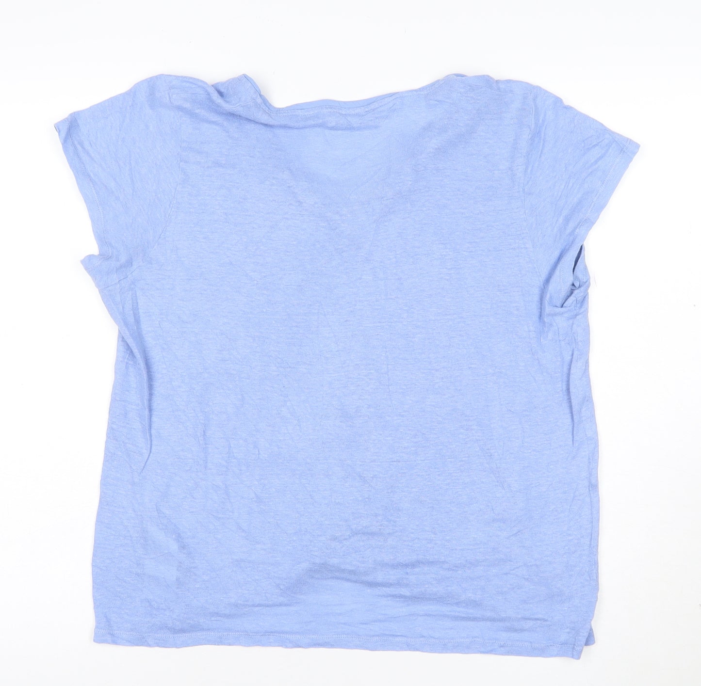 Mint Velvet Women Blue Linen V-Neck T-Shirt Size 16