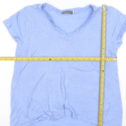 Mint Velvet Women Blue Linen V-Neck T-Shirt Size 16