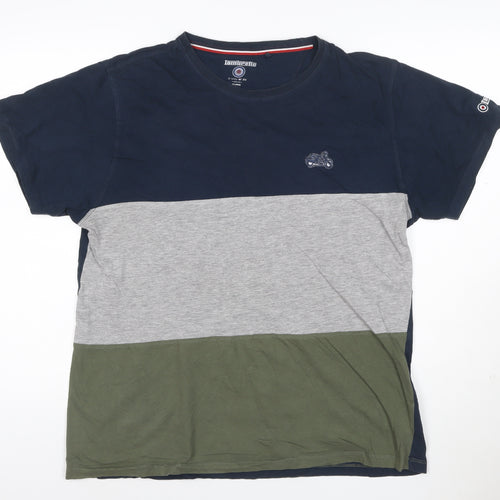 Lambretta Men's Navy Grey Khaki Colourblock Cotton T-Shirt XL