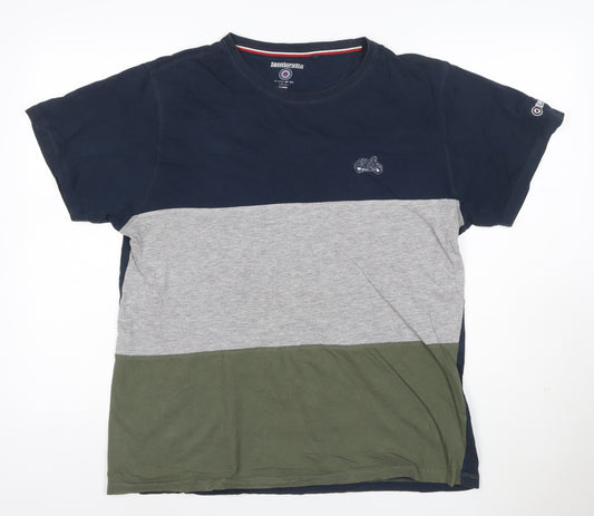 Lambretta Men's Navy Grey Khaki Colourblock Cotton T-Shirt XL