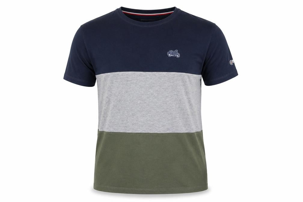 Lambretta Men's Navy Grey Khaki Colourblock Cotton T-Shirt XL