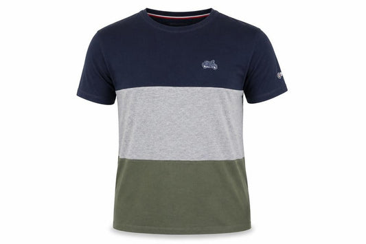 Lambretta Men's Navy Grey Khaki Colourblock Cotton T-Shirt XL