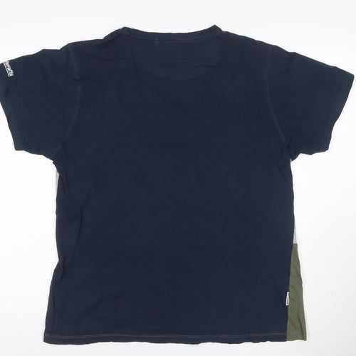 Lambretta Men's Navy Grey Khaki Colourblock Cotton T-Shirt XL