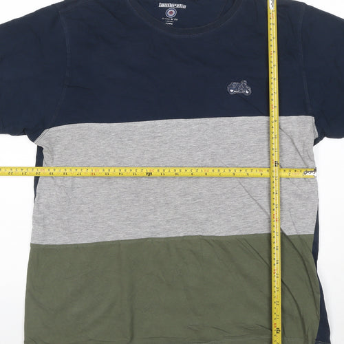 Lambretta Men's Navy Grey Khaki Colourblock Cotton T-Shirt XL